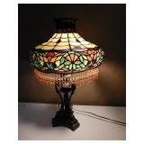 STAINED GLASS LAMP UNUSUAL SHADE AND BASE 27" H