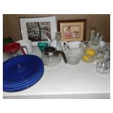 ONEIDA 4 PLATES, COFFEE POT, TEA POT, PICTURES,