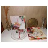 MIKASA TRAYS, ELECTRIC LAMP, BRASS TRAY, DECANTER