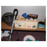 WOOD BLOCKS, TALL GREEN VASE, ETC.