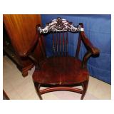 CARVED NORTHWIND CHAIR MAHOGNEY SPINDLE BACK