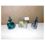 TWO PAPER WEIGHTS SIGNED M.T ON BASE OF 1, LEADED