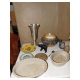 TALL VASE, STANGL 2 PLATES, POTTERY HEN, MINI