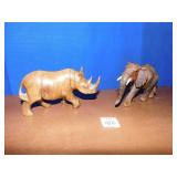 WOODEN RHINO AND ELEPHANT APPROX. 3.5 " TALL
