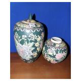 2 VASES WITH MATCHING FLORAL PRINT, ONE IS 7"