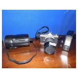 OLYMPUS OM-1 CAMERA W/ 50 MM LEN, FLASH, CASE