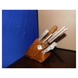 FARBER WARE STEAK KNIVES, BLOCK ETC.