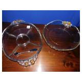 TWO GLASS PLATTERS WITH GOLD COLORED ROSES