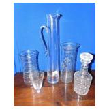 TALL GLASS PITCHER, DECANTER