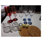 VARIOUS WINE GLASSES, FLOWER SALT AND PEPPER