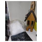 CAT PILLOW COVER WITH NEW PILLOW, LIGHTUP WOODEN