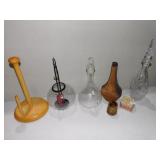 CANDLE HOLDER, CRYSTAL DECANTER CHIP ON STOPPER,