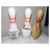 THREE BOWLING PINS BIRTHDAY ONE CRACKED