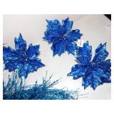 BLUE POINSETTIA ARTIFICIAL FLOWERS WITH CLIPS AND