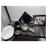 COLORED PLATE, CORNING PLATTER, POTS, ETC.