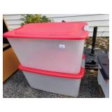 2 RED LID CLEAR TOTES