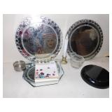 MIRRORED 12" TRAYS, BATTERY OP CANDLE, BLACK