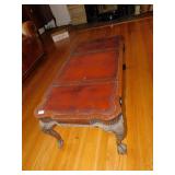 LEATHER TOP COFFEE TABLE, BALL & CLAW FEET, 17.5"