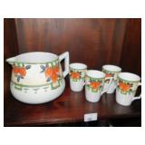 WATER PITCHER & MUGS, NIPPON HAND PAINTED