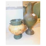 BRASS VASE AND POTTERY VASE