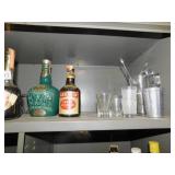 ASSORTED LIQUORS, ICE BUCKET, SHOT GLASSES