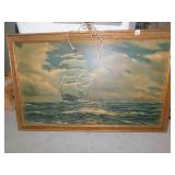 RETRO FRAMED PICTURE AND LIGHT, SOME STAINING,