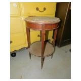 TWO TIER ROUND END TABLE, NEED TO BE REFURBISHED,