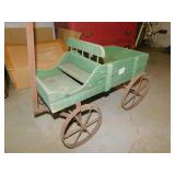 SMALL WOODEN WAGON WITH METAL WHEELS