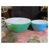 2 PYREX BOWLS, GREEN AND BLUE