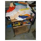METAL ROLLING CART, TOWELS, ETC.