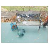 SMALL BENCH, CEMENT FROG, ETC.