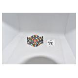 STERLING CUFF BRACELET, MULTI COLOR STONES 1.5"