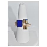 14K YELLOW MODERN LAPIS RING WITH DIAMONDS DWT
