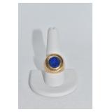 18K YELLOW ROUND LAPIS RING DWT 14.4 RED BOX
