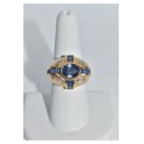 UNMARKED 14K GOLD SAPPHIRE DIAMOND MARQUISE RING
