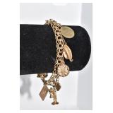 CHARM BRACELET 14K 7.5" LONG WITH 10 CHARMS