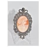 STERLING MARCASITE CAMEO PIN 18.7 DWT