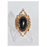 GOLD PLATED ONYX 2.25" LONG X 1.5" WIDE W/ WHITE