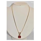 NECKLACE W/ PENDANT ONE ORANGE/RED SQUARE CUT