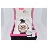 BETSY JOHNSON WATCH BLACK CROWN IN BOX 1.5" ROUND