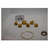 MADE ENGLAND SET OF BUTTONS, MOTHER PEARL CROSS,