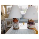 2 HAND PAINTED LAMPS BY NANCY CRAIG WITH CROCK
