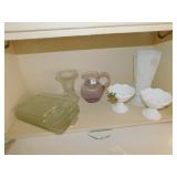 MILK GLASS CANDLE HOLDERS AND VASE, OTHER