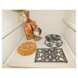TRIVETS, ROOSTER FIGURINE, ETC.