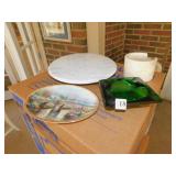 THOMAS KINKADE PLATE, MARBLE LAZY SUSAN AND