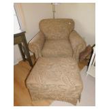 TAN AND BROWN PAISLEY PRINT CHAIR AND MATCHING