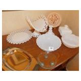 MILK GLASS BOWL, CANDY DISH, ETC.