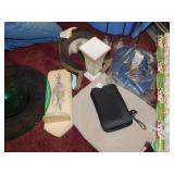 WOOD SHELF VASE, CANDLE STICKS, HEAVY GLASS GREEN