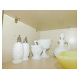MILK GLASS S/P, CREAMER, ETC.