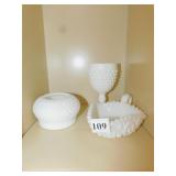 MILK GLASS BOWL & GLASS